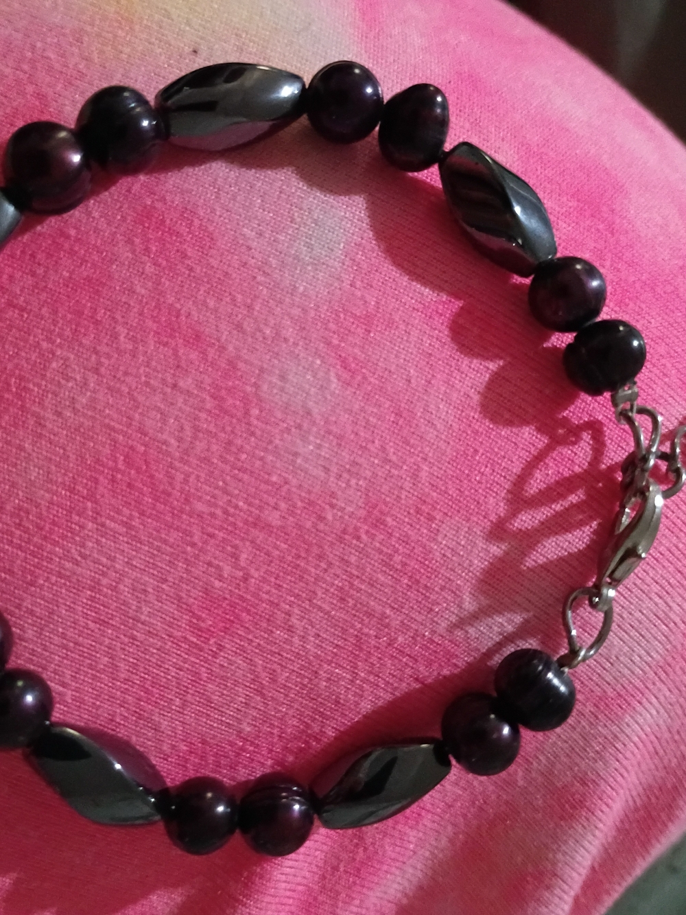 Purple Beaded Bracelet with Hematite Accents